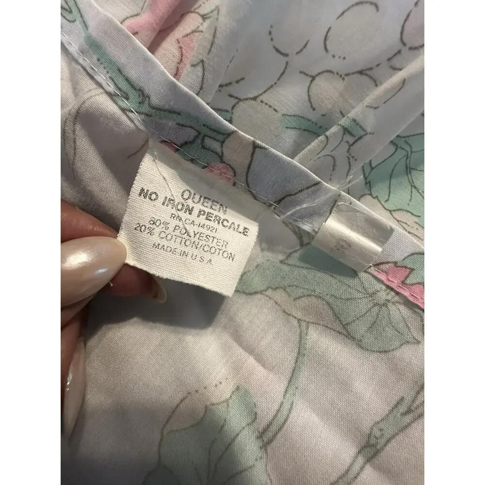 Vintage JP Stevens Queen Size Sheet Set Floral Cottage Core Flat Fitted No Iron